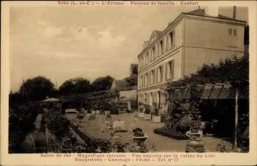 Ak Troo Loir et Cher, Hotel L'Ariana, Terrasse mit Blick auf das Loir, Teesalon, Ausflüge, Boo...