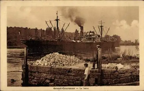 Ak Grand Couronne Seine Maritime, La Seine, Dampfer