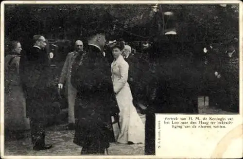 Ak Apeldoorn Gelderland, Paleis Het Loo, Vertrek van H. M. de Koningin