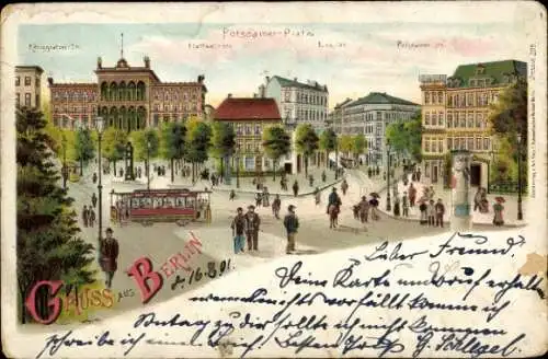 Litho Berlin Tiergarten, Potsdamer Platz, Straßenbahn, Königgrätzer Straße, Linkstraße