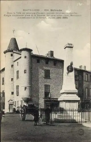 Ak Brioude Haute Loire, Historisches Stadtbild, alte Häuser, Denkmal, Café Tourelle