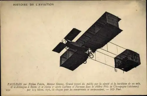 CPA Histoire de l'Aviation, Paulhan sur Biplan Voisin