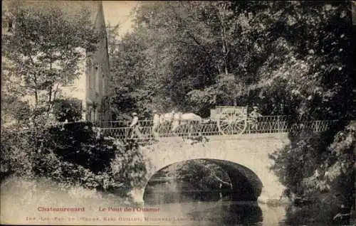 Ak Chateaurenard Loiret, Brücke über den Fluss Ouanne, Karren, Bäume, Landschaft