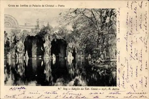 Ak Oporto Porto Portugal, Gruta im Garten des Palastes Cristal,  Schwarz-Weiß-Foto