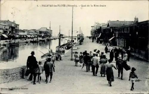Ak Palavas les Flots Hérault, Quai de la Rive droite