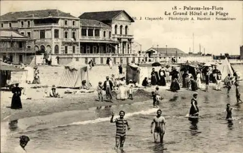 Ak Palavas les Flots Hérault, Grand Hotel, Plage