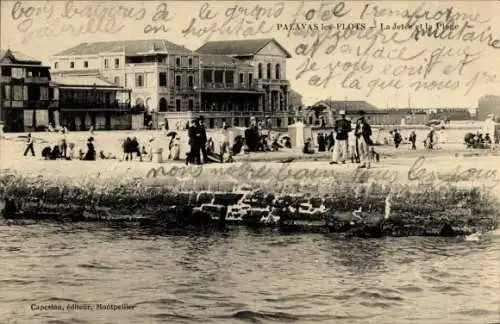 Ak Palavas les Flots Hérault, Jetee, Plage