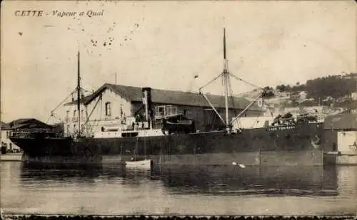 Ak Sète Cette Hérault, Schiff im Hafen, Dampfer, Gebäude im Hintergrund