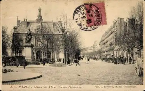 Ak Paris XI, Rathaus, Avenue Parmentier