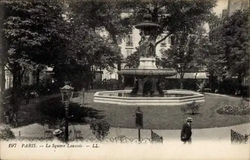 Ak Paris, Le Square Louvois, Platz, Fontäne, Passanten