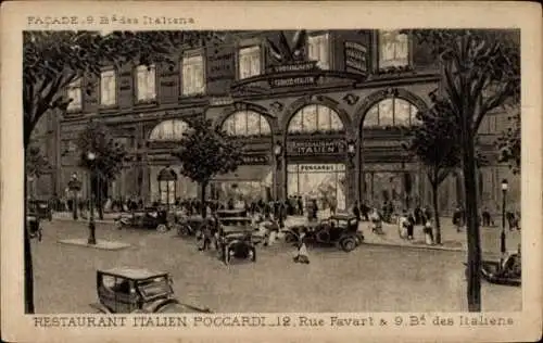 Ak Paris II, Boulevard des Italiens, Italienisches Restaurant Poccardi, Rue Favart
