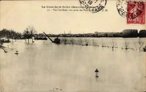 Ak Bouafle Yvelines Frankreich, Flut der Seine im Januar 1871, Blick auf Conflans, Hochwasser, In