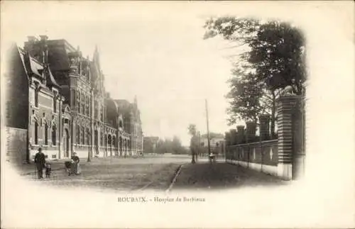 Ak Roubaix Nord, Hospice de Barbieux,  Architektur, Straße, Bäume