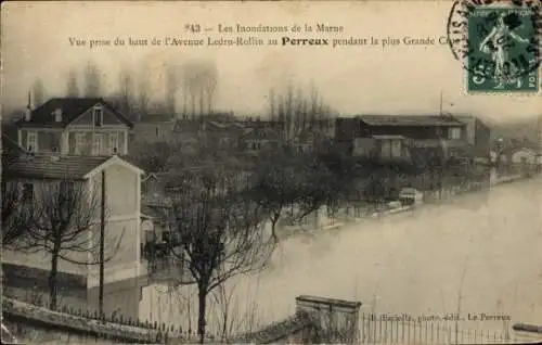 Ak Perreux Val de Marne, Inondations, vue prise du hat de l'Avenue Ledru-Rollin