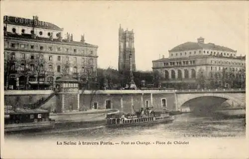 Ak Paris I Ile de la Cité, La Conciergerie, Seine, Pont au Change, Place du Châtelet, Corcoran, a