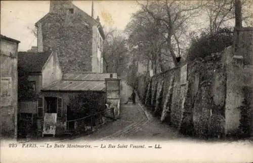 Ak Paris XVIII Montmartre, La Butte Montmartre, La Rue Saint Vincent,  Architektur