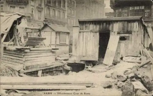 Ak Paris, Boulevard Saint Germain, Bauarbeiten, Schutt, Holzbaracken, Effondrement Cour de Rome