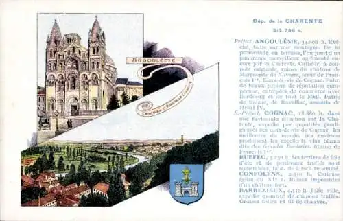 Ak Angoulême Charente, Kathedrale, schöne Landschaft, Chateau-Ruinen, Cognac, François I.