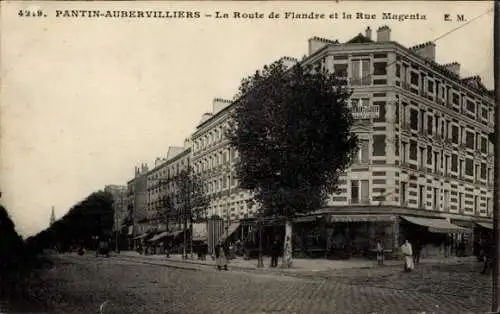 Ak Pantin-Aubervilliers Seine Saint Denis, La Route de Flandre, Rue Magenta