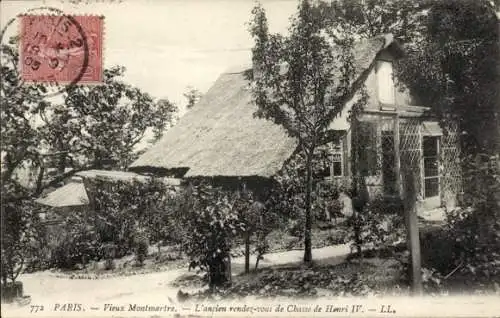 Ak Paris XVIII Montmartre, Vieux Montmartre, Haus mit Reetdach, Garten, frühere Jagdstätte von He