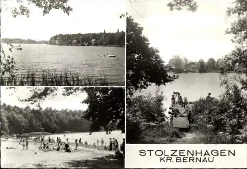 Ak Stolzenhagen Kreis Angermünde, Drei bilder von einem See, Strand, Bootsaktivitäten, STOLZENHAG