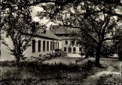 Ak Jonsdorf in Sachsen, Zittauer Gebirge, Orgel, Schwarz-Weiß-Foto eines Ferienheims, Bäume, Scha