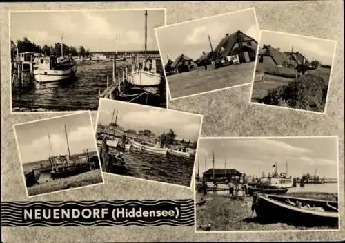 Ak Neuendorf auf der Insel Hiddensee, Sehenswürdigkeiten, Boote, Landschaft, Schwarz-Weiß-Fotos, 