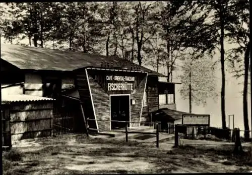 Ak Ostseebad Ückeritz auf Usedom, Café-Oriental-Takbar, Fischerhütte, Holzgebäude, Natur, Bäume