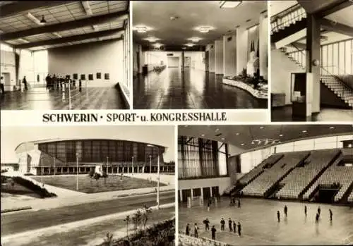 Ak Schwerin in Mecklenburg, Sport- und Kongresshalle, mehrere Innenansichten, Sportaktivitäten, T