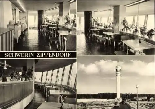 Ak Zippendorf Schwerin in Mecklenburg, Fernsehturm, Turmrestaurant Innenansicht