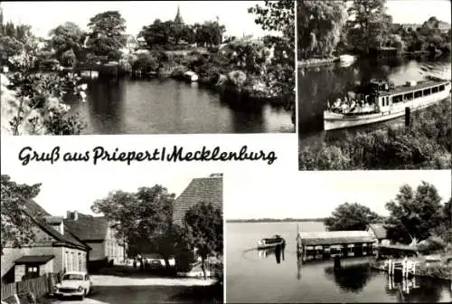 Ak Priepert Mecklenburgische Seenplatte, Dampfer, Straßenpartie