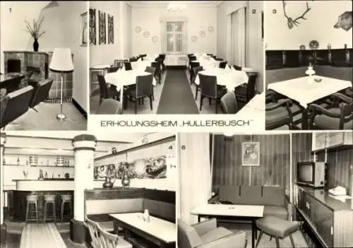 Ak Carwitz in Mecklenburg, Erholungsheim Hullerbusch, Kaminzimmer, Speisesaal, Jagdzimmer, Bar, A