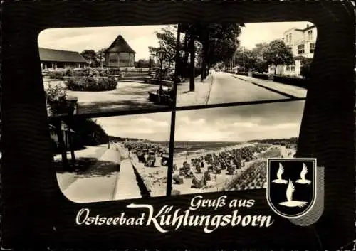 Ak Ostseebad Kühlungsborn, Gruß aus Ostseebad  vier Fotos: Promenade, Strandkorb