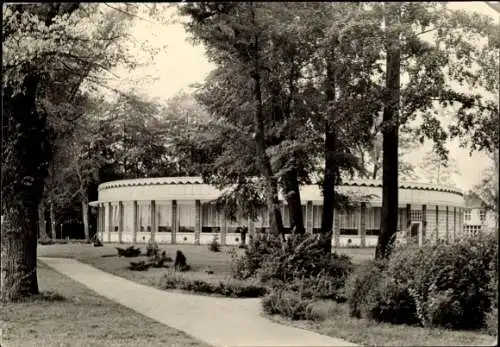 Ak Waren an der Müritz, Rundbau, Bäume, Gehweg, Grünflächen