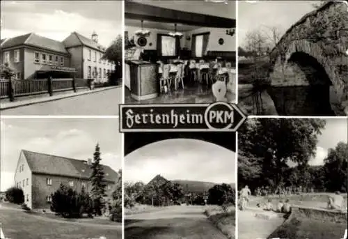 Ak Obergurig in der Lausitz, Ferienheim PKM, Innenansicht, Brücke, Garten mit Pool, Ferienhaus
