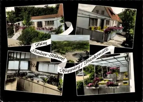 Ak Happurg in Mittelfranken, Café Restaurant Zum Stausee-Stüberl, mehrere Ansichten, blühende Pfl
