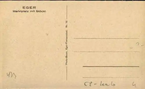 Ak Cheb Eger Reg. Karlsbad, Marktplatz mit Stöckl