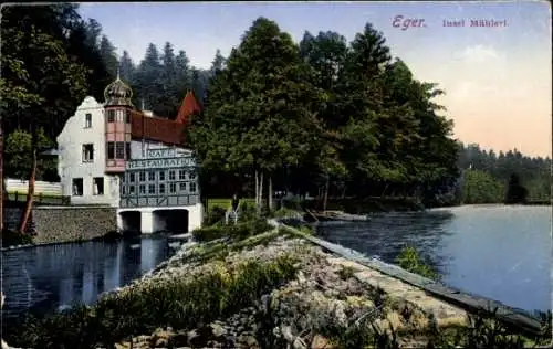 Ak Cheb Eger Region Karlsbad, Restaurant Insel Mühlerl