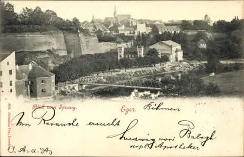 Ak Cheb Eger Region Karlsbad, Gesamtansicht, Blick vom Sprung