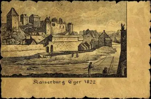 Ak Eger Erlau Ungarn, Kaiserburg  s Gebäude, Fluss, Fischer