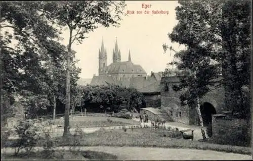 Ak Eger Erlau Ungarn,  Blick von der Kallerburg, Türme der Kirche, Garten und Gebäude