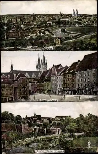 Ak Eger Erlau Ungarn, Verschiedene Ansichten von  Unterer Marktplatz, Blick vom Schustarsprung