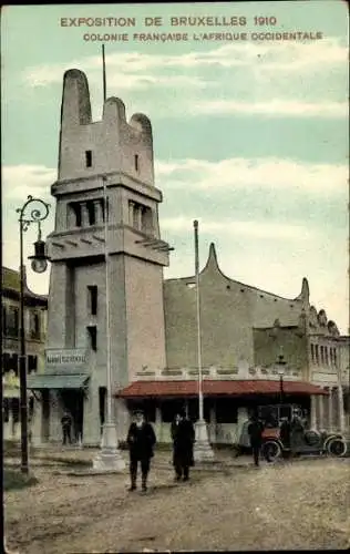 Ak Bruxelles Brüssel, Exposition de Bruxelles 1910, Kolonialbau, fahrenden Automobile, Menschen