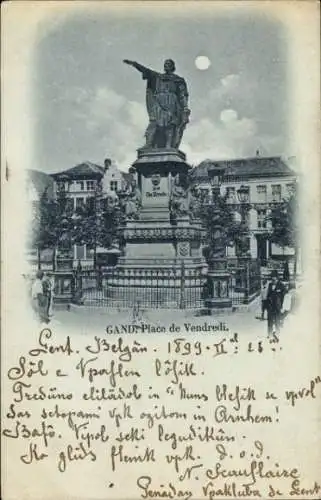 Mondschein Ak Gand Gent Ostflandern, Place de Vendredi