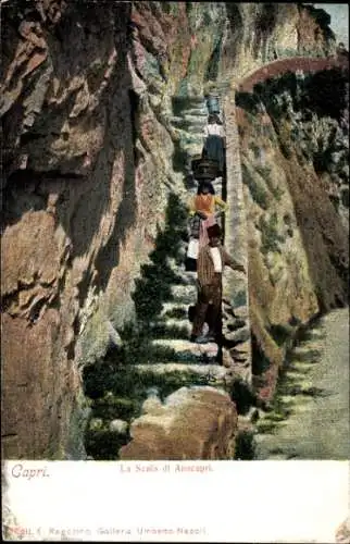 Ak Anacapri Capri Neapel Campania, La Scala di Anacapri, Treppen mit Wanderern, E. Ragozino, Gall