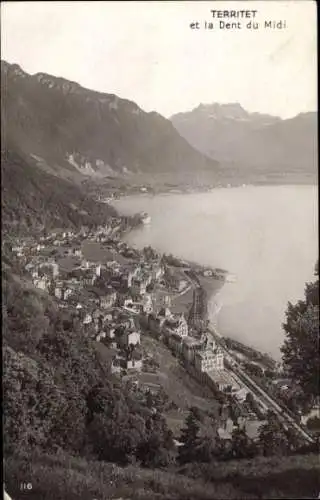 Ak Territet Montreux Kt Waadt, Blick auf den Ort, Dent du Midi