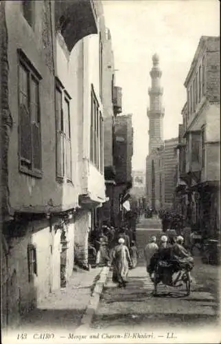 Ak Cairo Kairo Ägypten, Moschee Charen-El-Khoderi, Straße mit Personen, Stadtansicht
