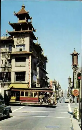 Ak San Francisco Kalifornien USA, Chinatown, Straßenbahn