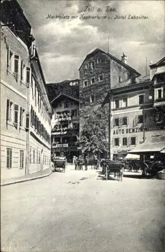 Ak Zell am See Salzburg, Marktplatz mit Kastnerturm und Hotel Lebzelter