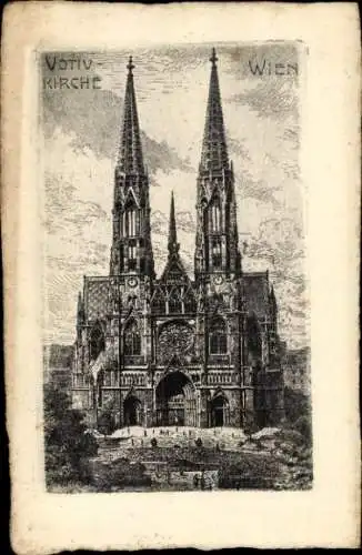 Ak Wien 1 Innere Stadt, Votivkirche,  Architektur, zwei Türme, Radierung, Kupferdruck